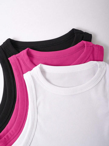 Teen Solid Pack of 3 Rib Fitted Tank Tops