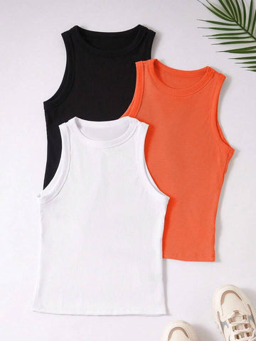 Teen Solid Pack of 3 Rib Fitted Tank Tops