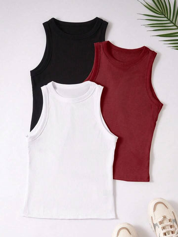 Teen Solid Pack of 3 Rib Fitted Tank Tops