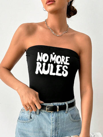 Teen Solid Black Graphic Cotton Tube Top