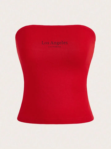 Teen Solid Black Graphic Cotton Tube Top
