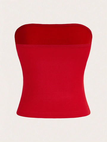 Teen Solid Black Graphic Cotton Tube Top