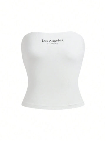Teen Solid Black Graphic Cotton Tube Top