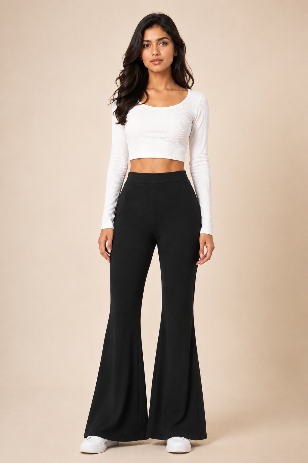Women's Black High-Waist Flare Trousers