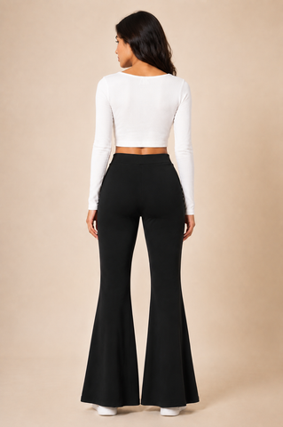 Women's Black High-Waist Flare Trousers