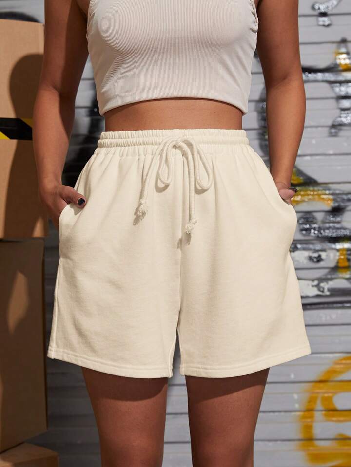 Cream Drawstring Relaxed-Fit Shorts