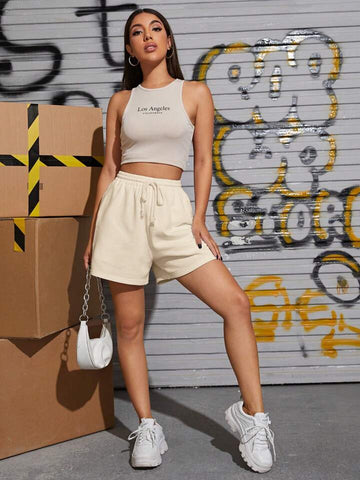Cream Drawstring Relaxed-Fit Shorts