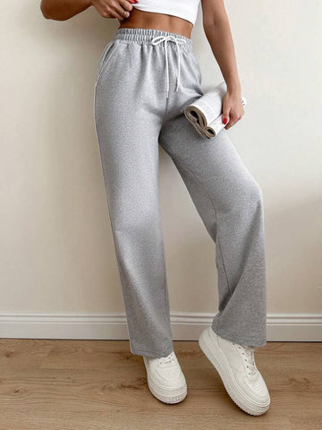 Heather Grey Drawstring Wide-Leg Sweatpants