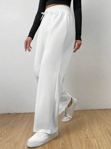 White High-Waist Wide-Leg Joggers