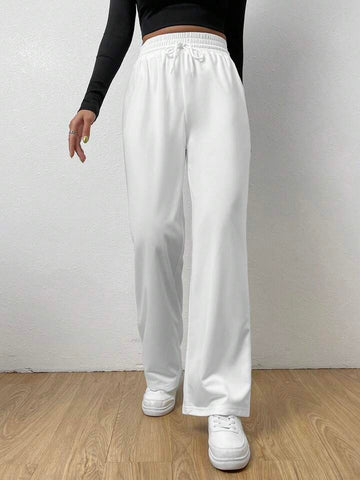 White High-Waist Wide-Leg Joggers