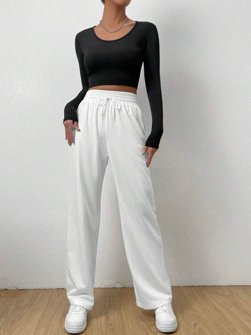 White High-Waist Wide-Leg Joggers