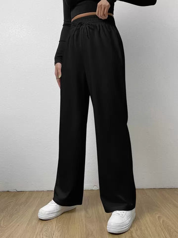 Black Drawstring Wide-Leg Trousers