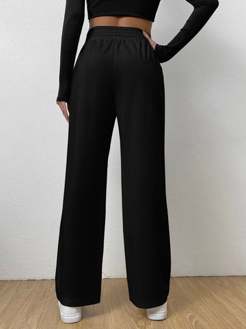 Black Drawstring Wide-Leg Trousers