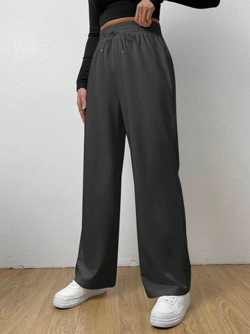 Smoke Grey High-Waist Wide-Leg Joggers