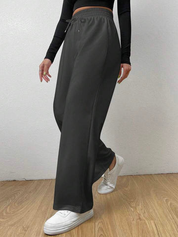 Smoke Grey High-Waist Wide-Leg Joggers