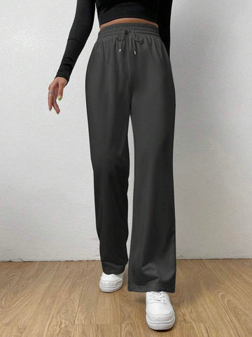 Smoke Grey High-Waist Wide-Leg Joggers