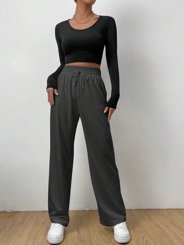 Smoke Grey High-Waist Wide-Leg Joggers