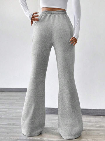 Heather Grey High-Waist Flared Joggers