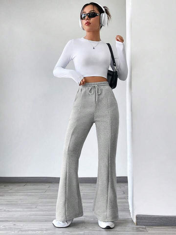 Heather Grey High-Waist Flared Joggers