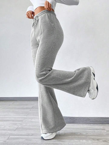 Heather Grey High-Waist Flared Joggers