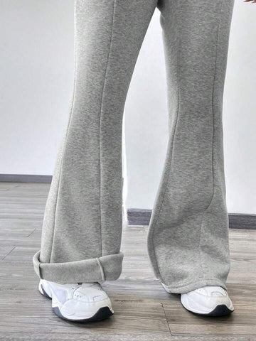 Heather Grey High-Waist Flared Joggers