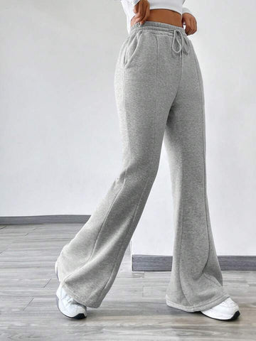 Heather Grey High-Waist Flared Joggers