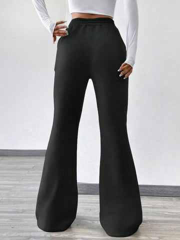 Black High-Waist Flared Joggers