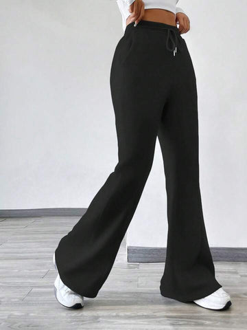 Black High-Waist Flared Joggers