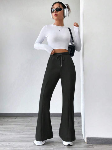 Black High-Waist Flared Joggers