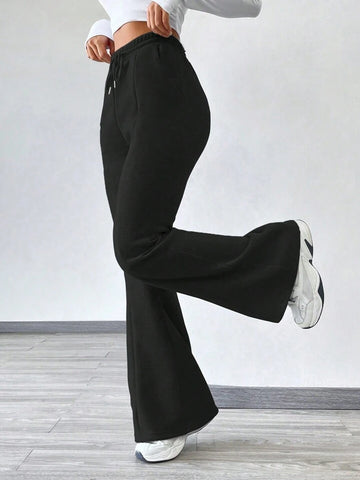 Black High-Waist Flared Joggers