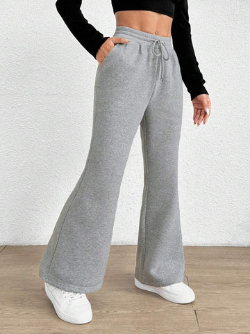 Heather Grey Drawstring Wide-Leg Sweatpants
