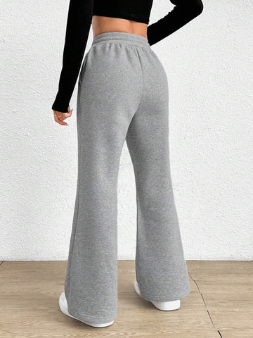 Heather Grey Drawstring Wide-Leg Sweatpants
