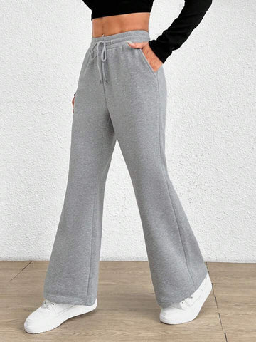 Heather Grey Drawstring Wide-Leg Sweatpants