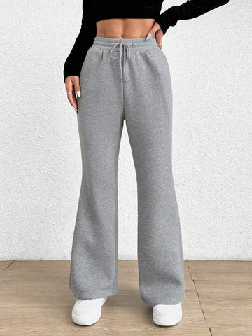 Heather Grey Drawstring Wide-Leg Sweatpants