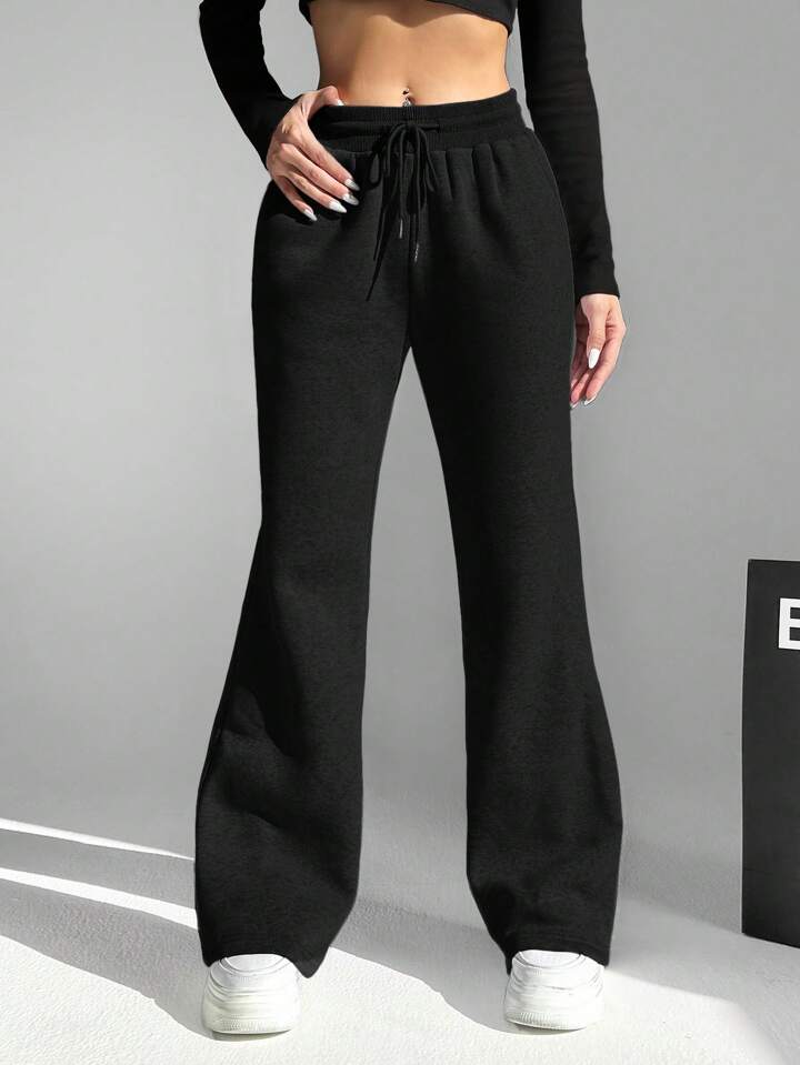 Black Drawstring Relaxed-Fit Trousers