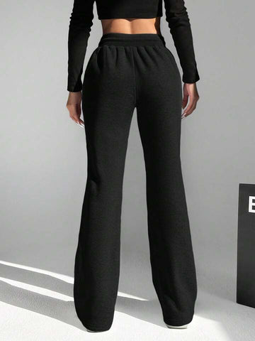 Black Drawstring Relaxed-Fit Trousers