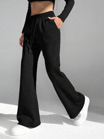 Black Drawstring Relaxed-Fit Trousers
