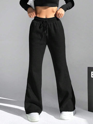 Black Drawstring Relaxed-Fit Trousers