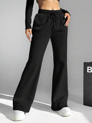 Black Drawstring Relaxed-Fit Trousers