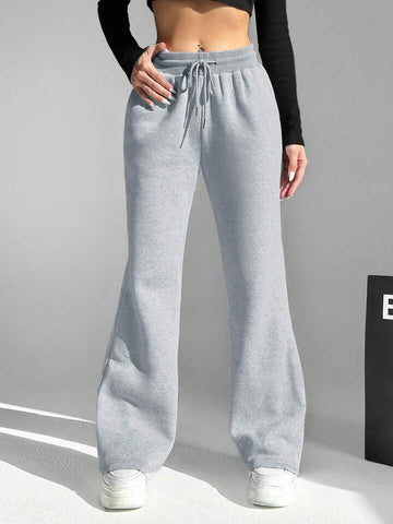 Heather Grey Drawstring Wide-Leg Joggers