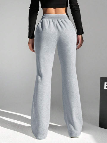 Heather Grey Drawstring Wide-Leg Joggers