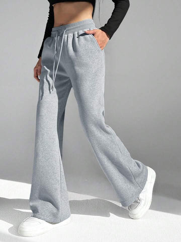 Heather Grey Drawstring Wide-Leg Joggers