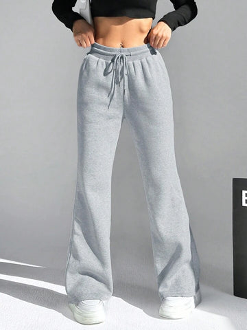 Heather Grey Drawstring Wide-Leg Joggers