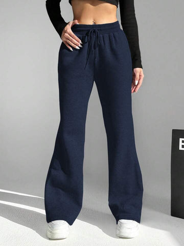 Navy Blue Drawstring Wide-Leg Joggers