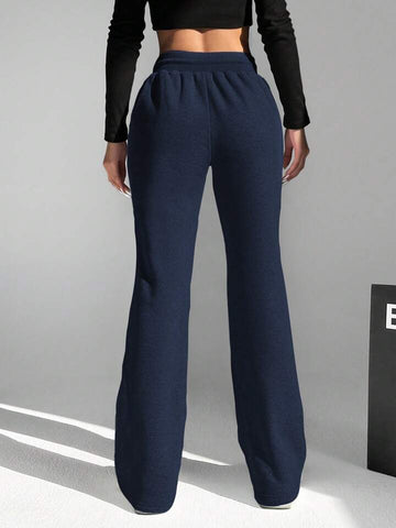Navy Blue Drawstring Wide-Leg Joggers