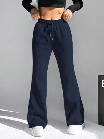 Navy Blue Drawstring Wide-Leg Joggers