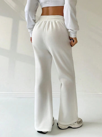 White Drawstring Wide-Leg Joggers