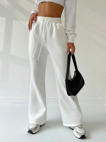White Drawstring Wide-Leg Joggers