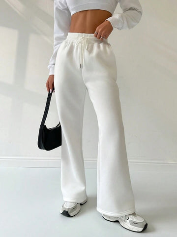 White Drawstring Wide-Leg Joggers