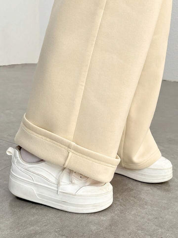 Beige Drawstring Wide-Leg Joggers